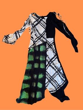Topshop Black White Green Patchwork Maxi Dress
